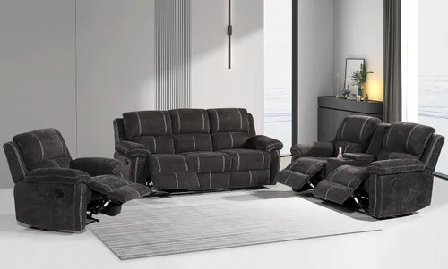 Miniatura 8 de Betsy Furniture Moderno juego de sofá reclinable de tela, sofá biplaza con consola, reclinable 8093 (negro, sofá + sofá biplaza) Breathable