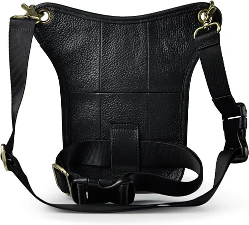 Miniatura 3 de Le'aokuu - Bolso de pierna para moto, de cuero genuino, para hombre, bolso tipo mensajero a la cintura), 211-5
