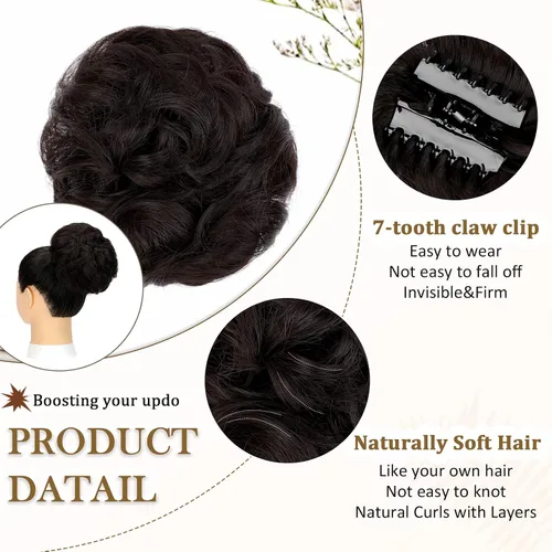 Miniatura 3 de Moño desordenado, clip de garra, moño desordenado, ondulado, rizado, extensiones de moño de pelo despeinado, moños de garra, coleteros para mujer