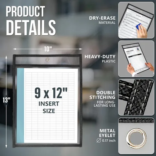 Miniatura 2 de Paquete de 5 portadores de boletos de trabajo de 9 x 12 pulgadas - Fundas de plástico para órdenes de trabajo para documentos - Portadores