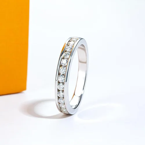 Miniatura 2 de Anillos de eternidad de moissanita, anillos de boda, color D, claridad VVS1, redondo, corte brillante, plata de ley 925, 56 piedras, anillos