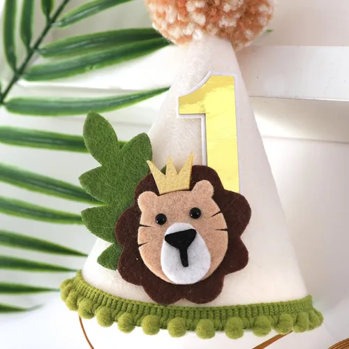 Miniatura 2 de Corona de primer cumpleaños con temática de león - Wild One Jungle Safari Decoración para niños