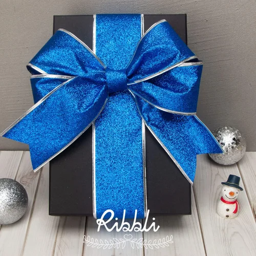 Miniatura 3 de Ribbli Cinta azul y plateada para árbol de Navidad, con alambre, purpurina, 6 rollos de 2.5 pulgadas, total de 36 yardas, para árbol, manualidades