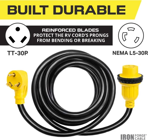 Miniatura 3 de Iron Forge Cable Cable de extensión RV de 30 amperios de 15 pies - 10/3 STW TT-30P a NEMA L5-30R 125v Cable de alimentación de RV resistente