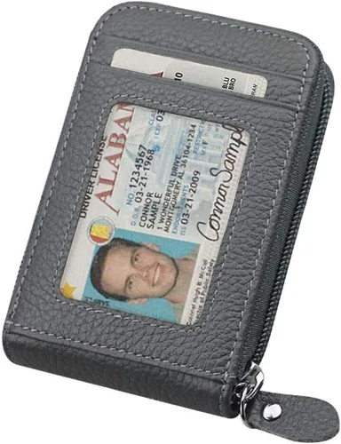 Miniatura 2 de Noedy RFID bloqueo de tarjetas de crédito titulares caso organizador cuero genuino cremallera alrededor de la cartera de seguridad, Gris, Mujeres