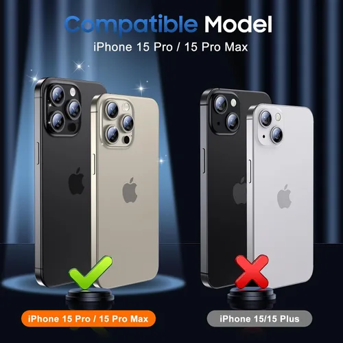 Miniatura 7 de UniqueMe para Paquete de 3 Protectores de Lente de Cámara para iPhone 15 Pro/iPhone 15 Pro Max, [Protección contra Caídas] [Compatible con Fundas]