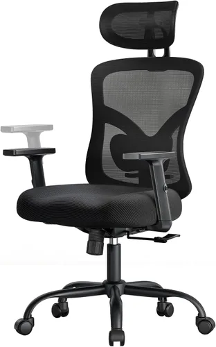Marsail Silla ergonómica de oficina con soporte lumbar, reposacabezas 2D, reposabrazos ajustables, cojín de asiento contorneado, silla de escritorio