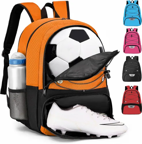 Miniatura 11 de Hsmihair - Mochila de fútbol juvenil - Mochila para fútbol y baloncesto, con compartimento para pelota y tacos separados