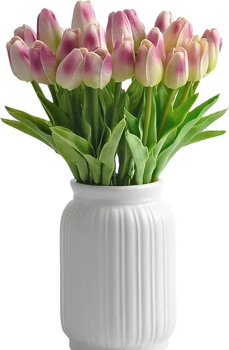 Miniatura 13 de 30 flores artificiales de tulipán, flores artificiales de tulipán de 14 pulgadas, tulipanes de tacto real para decoración del hogar, centro de mesa