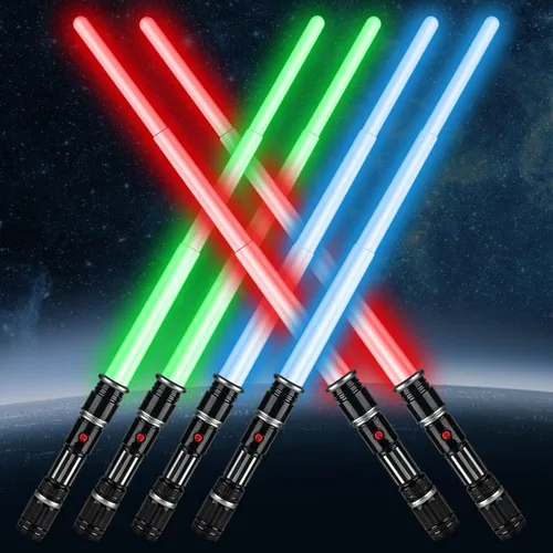 Bakatatoyz Paquete de 6 espadas iluminadas de 3 colores, espadas ligeras con sonido FX (sensible al movimiento) y mango realista para niños,