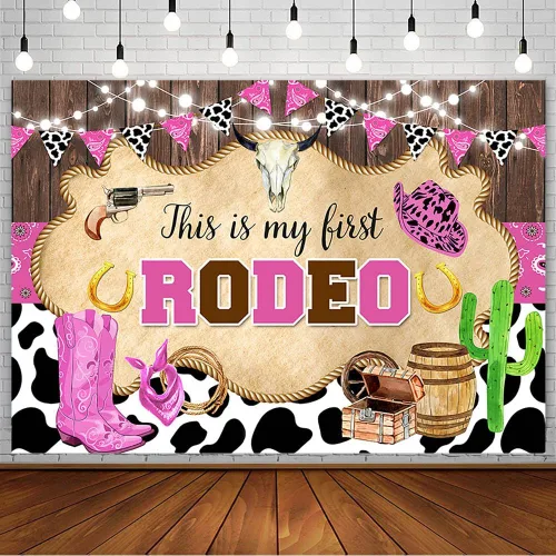 Miniatura 8 de AIBIIN Fondo de 10 x 7 pies con texto en inglés "My First Rodeo", para primer cumpleaños, fotografía de vaquero occidental, estampado de vaca, Marrón