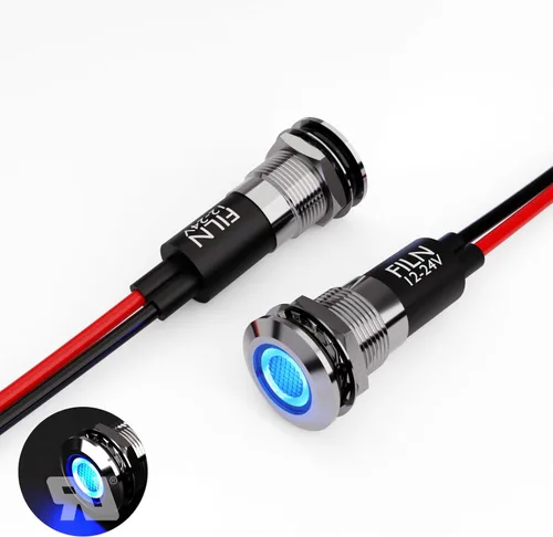 Miniatura 6 de 2 piezas de 12 mm (1/2") Luz indicadora LED blanca, lámpara de señal impermeable de metal, 5 V, 12 V, 24 V, IP67, luz de tablero para piloto