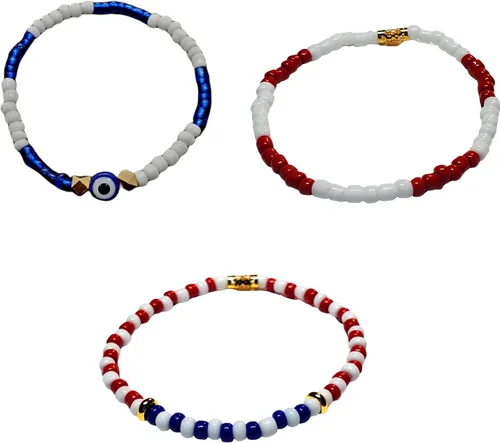 Miniatura 4 de Juego de 3 pulseras de cuerda elástica de santería de ojo malvado hechas a mano Obatala Oshun Yemaya Orula Elegua Oya Ogun Ochosi Shango Babalu Aye