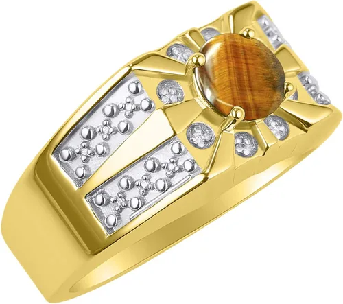 Miniatura 3 de Rylos Anillos para hombre de oro amarillo de 14 quilates, diseño Starburst de 0.31 pulgadas, piedras preciosas ovaladas y diamantes brillantes