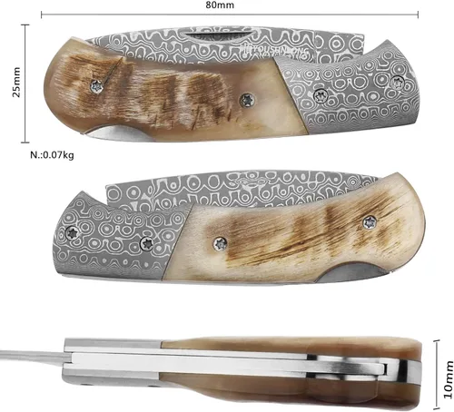 Miniatura 2 de YOUSUNLONG Navaja de bolsillo plegable Hoja de acero Damasco total 6.890 in