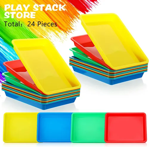 Miniatura 6 de Jetec 12 bandejas de arte de plástico de 11.4 x 8.6 pulgadas, bandejas de arte multicolor para servir actividades a granel para aula y organizador