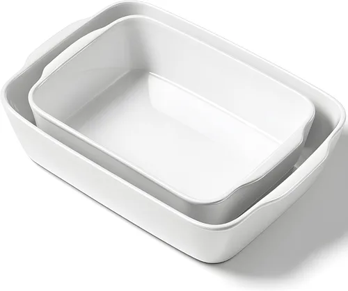 Miniatura 14 de HOMBENE - Cacerola blanca de 1.2 cuartos de galón, bandeja para lasaña para horno, utensilios para hornear, pequeña fuente de cerámica para hornear