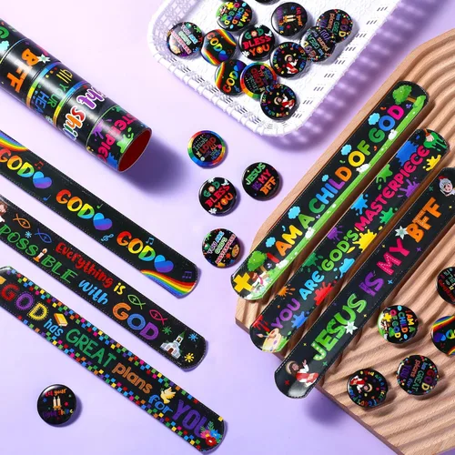 Miniatura 4 de Frienda Paquete a granel de 60 regalos cristianos, pulseras religiosas con pasadores de botón, pulseras con versículo bíblico Jesús te ama