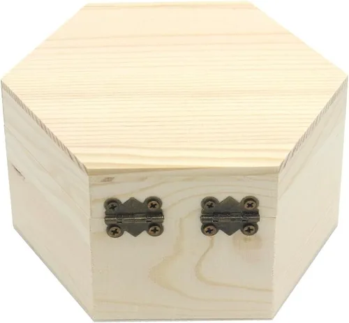 Miniatura 2 de Caja lisa sin terminar, caja de joyería hexagonal de madera sin pintar, caja del tesoro de almacenamiento de bricolaje