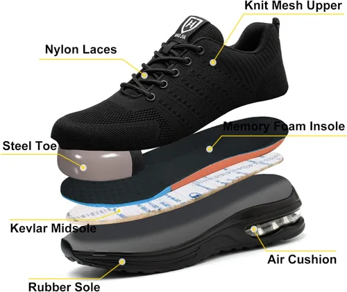 Miniatura 7 de Zapatos de punta de acero para hombres y mujeres, zapatos de trabajo ligeros y cómodos, indestructibles, antideslizantes, zapatos de seguridad