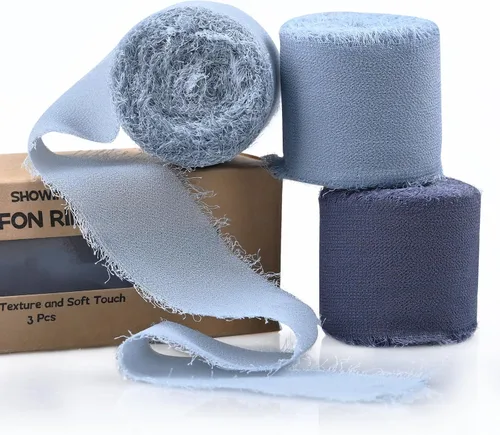 Miniatura 24 de 3 rollos de cinta de gasa con flecos hecha a mano, de chifón, color negro, de 1.5 pulgadas de ancho x 7 yardas de largo, cinta estilo seda