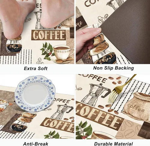 Miniatura 6 de comfoyar Juego de 2 tapetes de cocina de café, antideslizantes, impermeables, juego de tapetes de cocina acolchados para suelo de cocina, fregadero