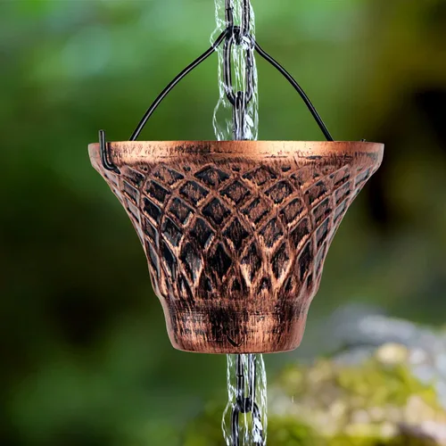 Miniatura 7 de Cadenas de Lluvia Adorafur para Canalones Exteriores de 1.75m Cadena de Atrapache de Lluvia de Cobre con 12 Tazas Decorativas de Reemplazo