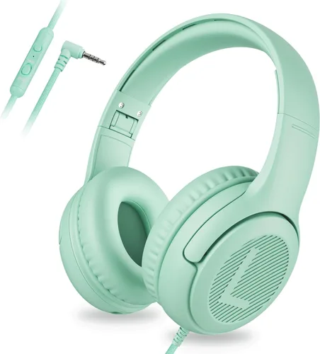 awatrue Auriculares para Niños para Escuela Niños Pequeños con Cable con Micrófono Enchufable a Granel Auriculares para Niños Niñas de 3+ Años Verde
