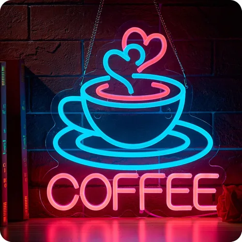 Miniatura 7 de Letrero de neón de café para negocios, alimentado por USB, regulable, para estación de bar y cafetería (16.5 x 12.6 pulgadas)