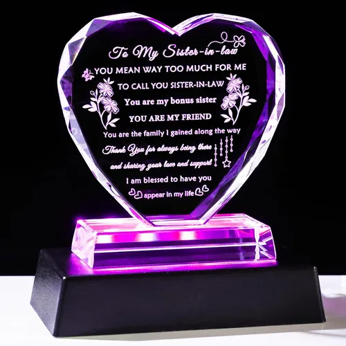 Miniatura 15 de YWHL Regalos de cumpleaños para mejor amiga con base LED, regalo de mejor amiga para mujeres, corazón de cristal, amistad, regalos BFF para mujeres