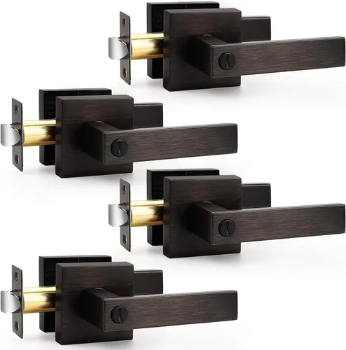 Miniatura 2 de Probrico Palanca de Puerta de Cama y Baño Negro Mate Servicio Pesado Manija de Puerta de Privacidad, Cerradura de Puerta Sin Llave Interior Baño
