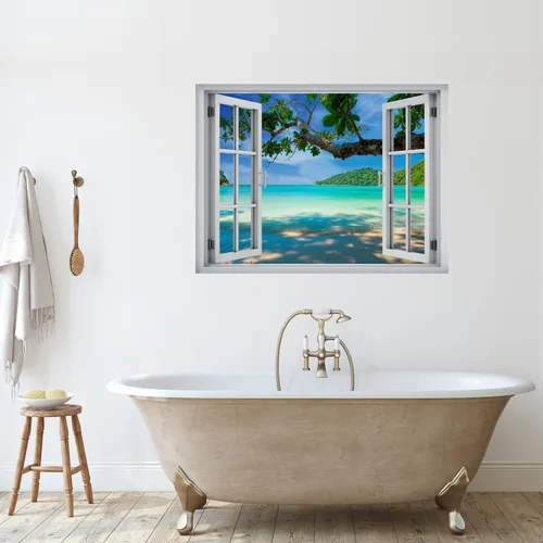 Miniatura 22 de Wall26 - Adhesivo para pared / Mural para pared, extraíble, diseño de río en un pueblo tranquilo, decoración para pared, vista creativa de ventana