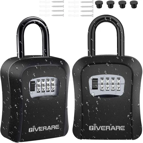 Miniatura 10 de Caja de cerradura para llaves, caja de seguridad de combinación de 4 dígitos, soporte de pared y aleación de metal portátil, impermeable