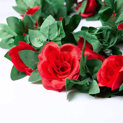 Miniatura 4 de Guirnalda de flores artificiales, 2 unidades de 15 pies (7.5 pies x 2 piezas) de seda roja, flores falsas de vid falsa para colgar hiedra, hogar
