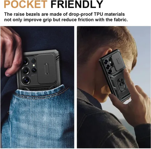 Miniatura 8 de PASNEW Funda para Samsung Galaxy S22 Ultra 5G, soporte de anillo de dedo y cubierta de cámara, carcasa de protección militar multicapa resistente a