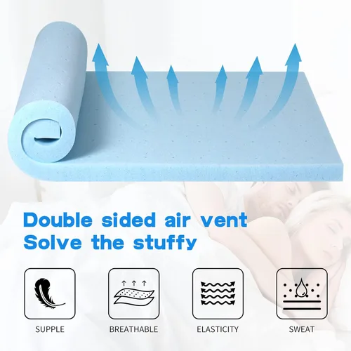 Miniatura 4 de BLKMTY Cubrecolchón King de 3 pulgadas, cubrecolchón de espuma viscoelástica ventilada con infusión de gel refrescante, colchón suave y transpirable