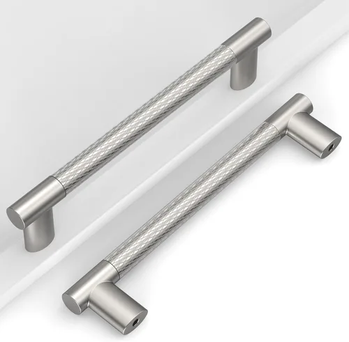 Miniatura 16 de Paquete de 10 manijas para alacena con agujero central de 3 pulgadas (76mm), tiradores de gabinete negros y dorados, tiradores de cajón de cocina