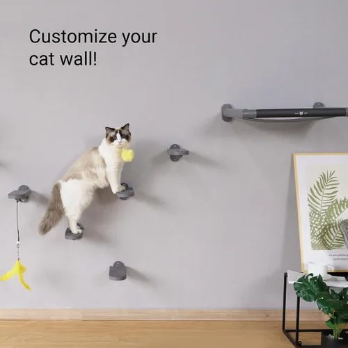 Miniatura 6 de SVD.PET Escalones de pared para gatos (paquete de 2), escaleras para subir con almohadilla de fieltro reemplazable, estantes para gatos con juguete