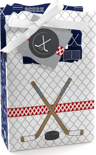 Big Dot of Happiness Shoots and Scores - Hockey - Cajas de regalo para baby shower o fiesta de cumpleaños - Juego de 12