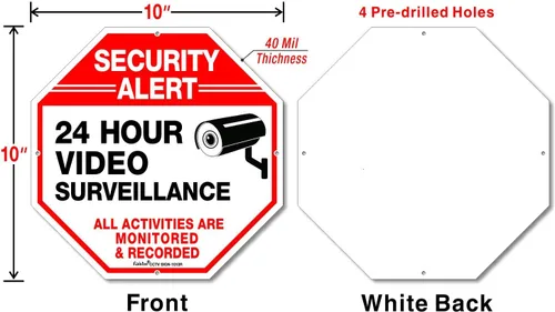 Miniatura 2 de Señales de alerta de seguridad, videovigilancia las 24 horas, todas las actividades monitoreadas, 10 x 10 pulgadas, señal de advertencia reflectante