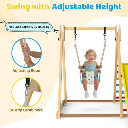 Miniatura 4 de OLAKIDS Gimnasio de la selva para interiores, 3 en 1 de madera plegable Montessori Juguetes de escalada para niños pequeños con escalera ajustable