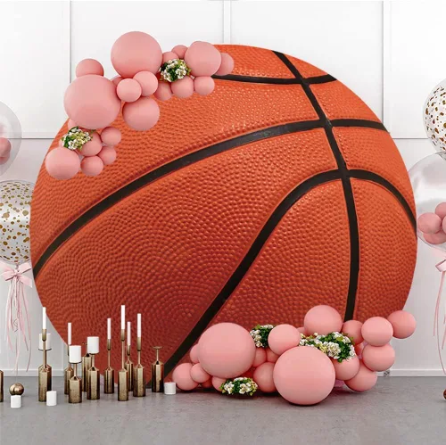 Miniatura 3 de Cubierta de fondo redonda de baloncesto de 5 x 5 pies, de poliéster, con temática de deportes, fiesta, fondo de fotos, recién nacidos, niños