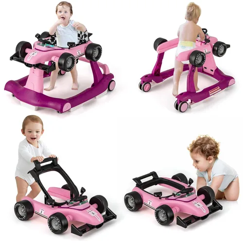 Miniatura 12 de HONEY JOY Andador de bebé 4 en 1, andador de actividad con empuje con 3 alturas ajustables, ruedas suaves con velocidad ajustable, asiento Blanco