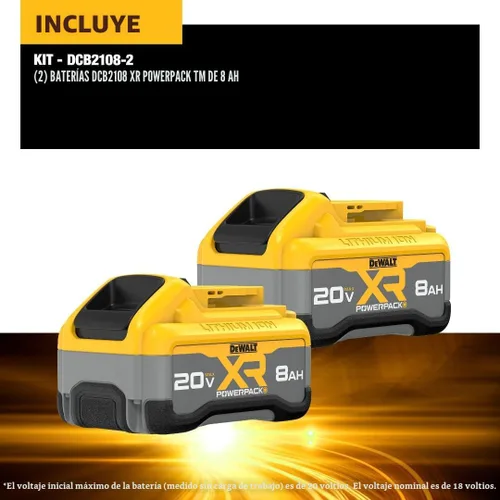 Miniatura 2 de DEWALT Batería de iones de litio POWERPACK de 20 V MAX XR 8 Ah, paquete de 2 (DCB2108-2)