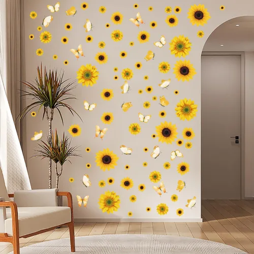 Miniatura 7 de AOWDIAO Adhesivos de pared de girasol para despegar y pegar, decoraciones de girasol para dormitorio, cocina, baño, sala de estar
