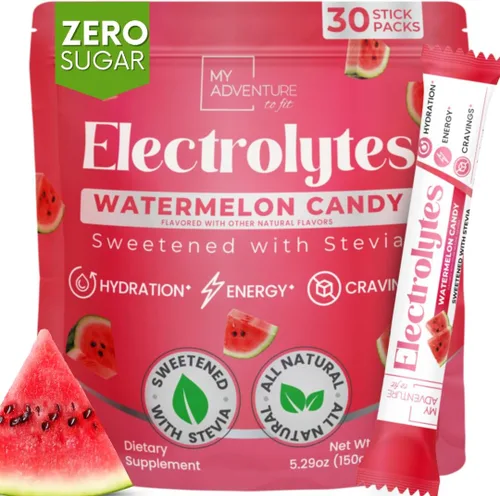 Miniatura 11 de Polvo de electrolitos sin azúcar - Sabor a caramelo de sandía - Hidratación refrescante - Energía sin cafeína con ingredientes totalmente naturales