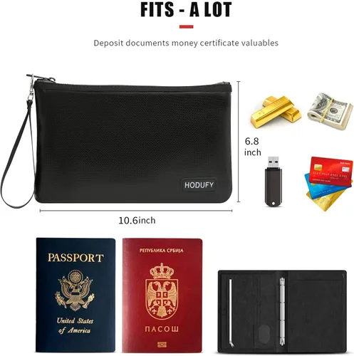 Miniatura 4 de Bolsa de dinero ignífuga (2000℉), bolsas de documentos ignífugas, bolsa de efectivo bancario con cremallera y correa, adecuada para documentos A5