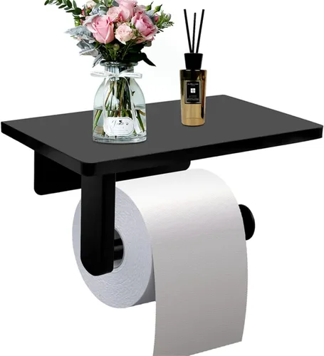 Miniatura 9 de Soporte de papel higiénico con estante de mármol natural para baño, soporte de pañuelos montado en la pared adecuado para rollo mega