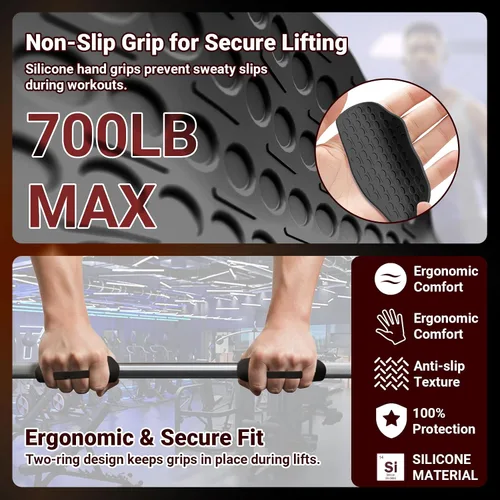 Miniatura 3 de Puños de entrenamiento antideslizantes – Protector ergonómico de goma en la palma para levantamiento de pesas, peso muerto, dominadas, crossfit