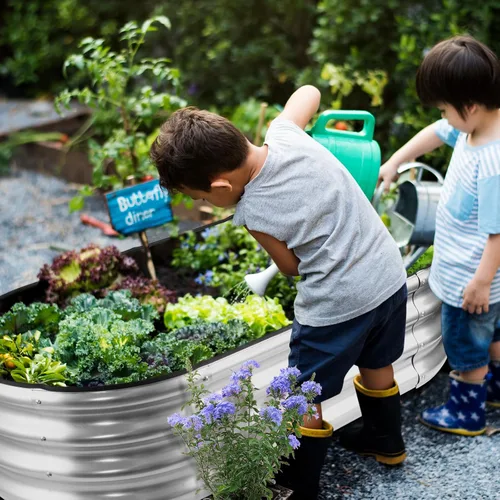 Miniatura 6 de JERIA Cama de Jardín Elevada, Galvanizada Elevada 2 PCS 2×2×1ft Cajas de Plantación para Exteriores con Fácil Montaje, Cama de Jardín Redonda